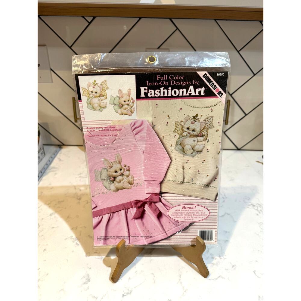 vintage 90s Dimensions FashionArt iron-on transfer Snuggle Bunny Kitten design